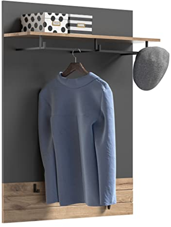 Newroom Garderobe Eiche Basalt Grau Garderobenpaneel Industrial Modern - 90x117x25 cm (BxHxT) - Kompaktgarderobe - [Brian.Four] Flur Diele