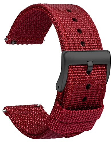 TStrap Nylon Uhrenarmband 22mm - NATO Stil Armband Weiches Rot Schnellverschluss Uhrband – Canvas Militär Uhrenarmbänder Herren und Damen – Smart Uhrenarmband - 18mm 20mm 22mm 24 mm