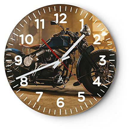 ARTTOR Moderne Wanduhr 30x30cm Rund Glasuhr Autos Vintage - 4233 | Motorrad Motor Glas Analog Wanduhr Lautlos Wanddekoration Wohnzimmer Büro Küche Wanddeko Küchenuhr Geräuschlos ARTTOR