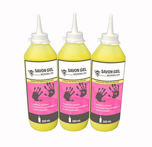 Méduze - Lot 3 x savon gel microbilles pour le lavage des mains en atelier 500mL - Abrasifs 100% naturels