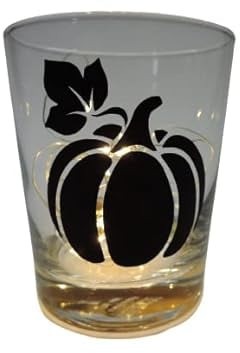 Lichtidee Teelicht Glas Windlicht Tischlicht Print mit Kürbis mit Blatt schwarz Herbst Handmade Unikat Ostern Muttertaggeschenk, Höhe 8cm,