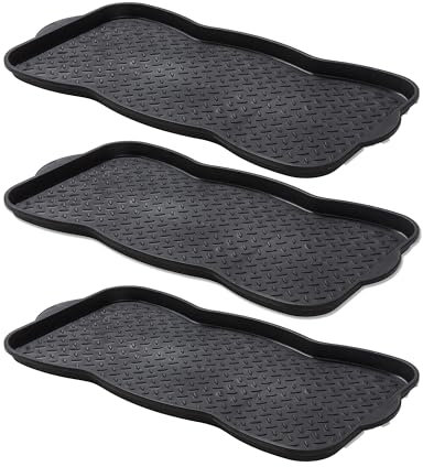 Carpido Schuhabtropfschale 3er Set Schuhablage Ablage - Fressnapfunterlage Napfunterlage Schuhbrett Schuhtablett – Schuhwanne Abtropfschale schwarz 38x75 cm