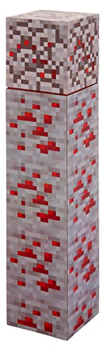 Minecraft Torch Bottle - Botella de agua para juegos, 650 ml, sin BPA, mineral de piedra roja, rojo y gris