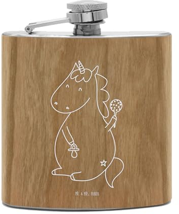 Mr. & Mrs. Panda Flachmann Einhorn Baby - Geschenk, Party, Für Männer, Kind, Personalisiert, Unicorn, Taschen, Mit Gravur, Nachwuchs