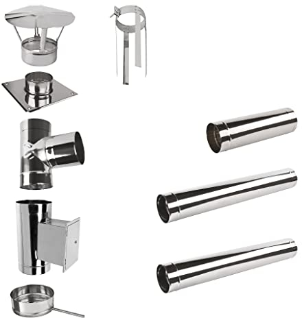 Edelstahlschornstein Einwandig SET 3,5m; Schornstein Bausatz Kamin Ofen 0,6 (Set: 3,5m, Ø 200 mm)