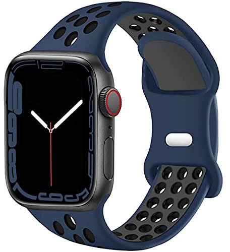 DOBSTFY Pulsera compatible con Watch, 42 mm, 44 mm, 45 mm, para mujer y hombre, correa deportiva de silicona transpirable para iWatch Series 8, 7, 6, 5, 4, 3, 2, 1 SE (azul oscuro/negro)