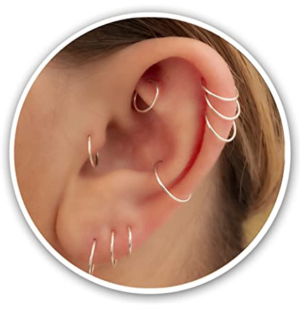 5mm Silver Cartilage Nose Helix Tragus Mini Huggie Hoop Earrings in 925 Sterling Silver (Silver, 5mm 20 gauge / 1 pair)