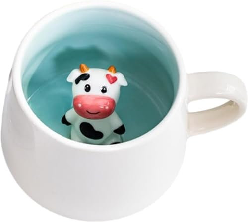MILLIES - Happy Cow Mug, 3D Animal Coffee Mug Cute Cow Ceramic Mug Unique Hand Painted Novelty 3D Animal Cups Christmas Birthday Gift for Boys Girls Kids Women Men