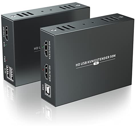 PWAYTEK HDMI KVM USB Extender for Remote Mouse and Keyboard Control of 1080P Signals over 50m (164ft) Cat5 Cat6 Cat5e Cat7 Ethernet Cable