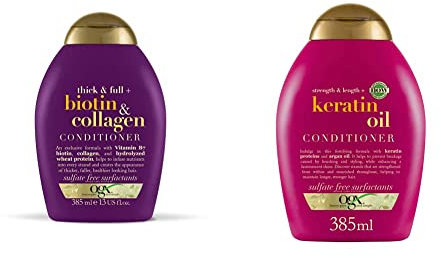 OGX Biotin & Collagen Hair Thickening Conditioner, 385ml & Anti-Breakage Keratin Conditioner for Dry Hair, 385 ml