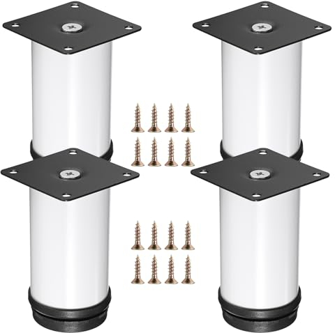 SUMNACON Lot de 4 pieds de meubles réglables en acier inoxydable de 10 cm pour plan de travail, petit déjeuner, bar, table de bureau (blanc)