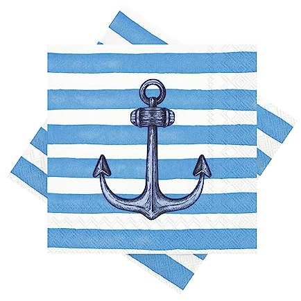 ZauberDeko Servietten Anker Kaffeeservietten Blau Weiß Streifen Maritim 25 x 25cm Tischdeko 20 Stück