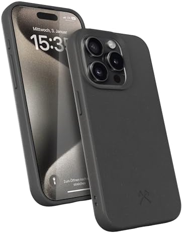 Woodcessories - Bio Case, Handyhülle kompatibel mit iPhone 15 Pro Hülle schwarz - Nachhaltig aus Pflanzen