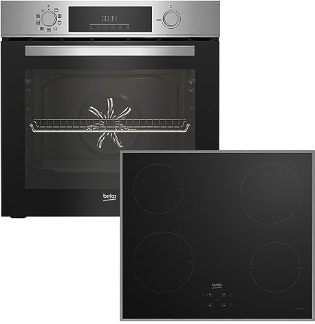 Beko BBSE1134T0XFP Einbau-Backofen-Set mit autarkem Induktionskochfeld, 66 l Garraum-Volumen, AeroPerfect, 9 Heizarten, pyrolytische Selbstreinigung, 4 Kochzonen, Schwarz/Edelstahl
