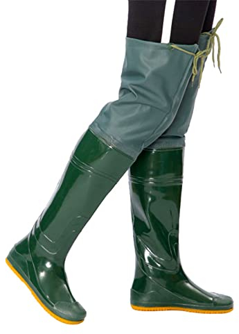 HWBZSZY Angeln Stiefel Männer Frauen Weiche Sohle Regen Stiefel Angeln Boots Teich Garten Arbeits Über Knie Waten Hose wasserdichte Verschleißfest Jagd Waten Schuhe Hosen,Grün,44 EU