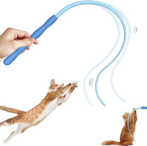 Petcronies Katzenspielzeug, interaktiver Katzenstab für Wohnungskatzen und Kätzchen, langlebig, ungiftig und geruchlos, mit flexiblen Silikonschwänzen.