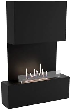 GLOW FIRE Ethanol Kamin LEVANGER (Wandkamin) - Bioethanol Kaminofen für Indoor mit Holz-Fassade, 3 h Brenndauer, über 2kW Heizleistung, 104 x 150 x 26 cm - Schwarz