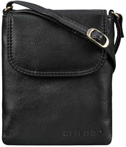 STILORD 'Ellis' Handytasche zum Umhängen Leder Brustbeutel Kleine Ledertasche Umhängetasche für Smartphone und Geldbörse Cross-Body Bag XS Vintage Leder, Farbe:schwarz