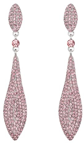 EVER FAITH Damen Ohrringe österreichische Kristall Doppelt Wassertropfen Ohrhänger Ohrstecker Ohr Schmuck Rosa Silber-Ton