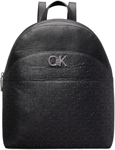 Calvin Klein RE-LOCK DOME BACKPACK_MONO Rucksack Damen, Schwarz (Black Monogram Pu), OS