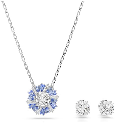 Swarovski Idyllia Set Gemischte Größen, Blume, Blau, rhodiniert, Largo del collar: 38-45 cm, Rhodium, Kristall