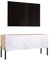 TV- Schrank in Wotan Eiche/Weiß Hochglanz mit Beinen in Schwarz, A: B: 100 cm, H: 52 cm, T: 32 cm