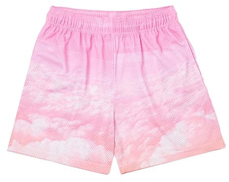 DIOTSR Pantaloncini da uomo con grafica casual Streetwear Cool Basket Pantaloncini da corsa Pantaloncini da allenamento con tasche coulisse in vita, Nuvola - Rosa, L