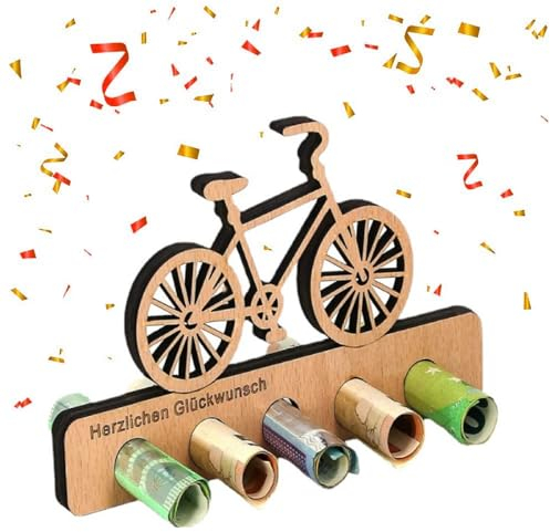 Kiuiom Geburtstag Geldgeschenk Holz, Geldgeschenk Herzlichen Glückwunsch, Geldgeschenk Fahrrad, Spardose Fahrrad Geldgeschenk für Radfahrer Geldgeschenke Verpackung für Freunde Familie Frauen Männer