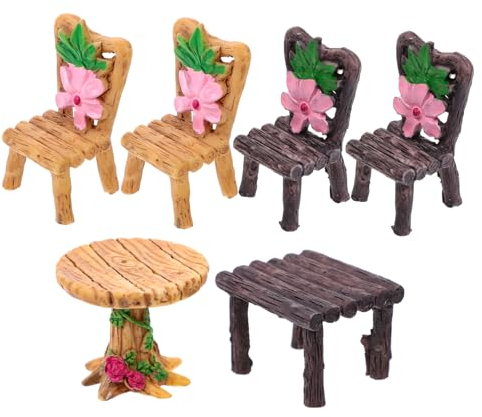 TOYANDONA 6stücke Teiliges Miniaturmöbel Aus Harz Für Puppenhäuser Und Mikrolandschaften Realistische Tisch Und Stuhl-deko Gärten Und Kreative -projekte Zufällige Farbauswahl