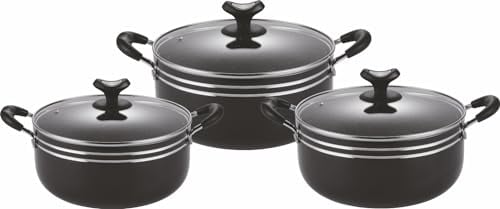Cooking Pots Set 3pc Non Stick Aluminium with Tempered Glass Lid Casserole 28-30-32 cm
