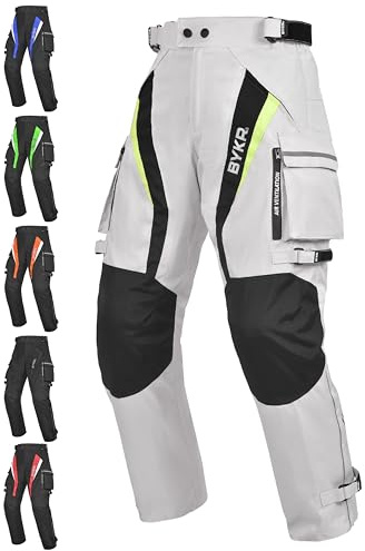 BYKR Motorcycle Pants for Men and Women Armored Cordura Overpants Enduro ATV Dual Sports Motocross Cargo Work Touring Adventure Pants All Weather Protection with Hi Viz Safety Waterproof (SL 30X34)