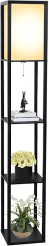 YOURLITE lampadaire sur Pied Salon 160cm, Lampe sur pied en Bois avec étagères, éclairage Intérieur, Convient Pour Le Salon, La Chambre, La Salle D'étude, Le Bureau, Noir, Sans ampoule