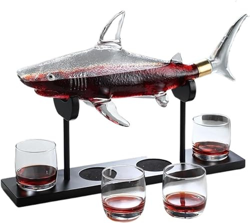 JWJJWHBL Carafe À Décanter En Verre Borosilicaté De 1000 Ml, Carafe À Liqueur En Verre, Carafe À Requin, Ensemble De Carafe À Whisky, Carafe En Forme De Poisson Avec Joint Hermétique For Cadeaux, Bar