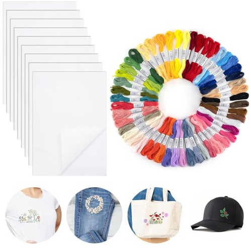 HUIKUANGEU Stickvlies Wasserlöslich,10 Stück Stickvlies Wasserlöslich Selbstklebend,A4 Wasserlösliches Stickvlies,Stickvorlagen,Sticken Zubehör,für DIY Projekte, zum Abwaschen