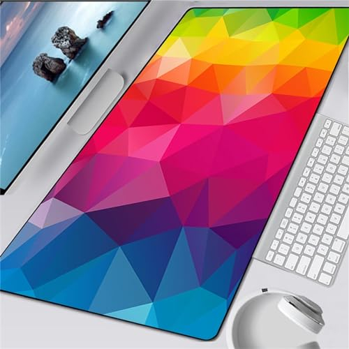 Mauspad XXL, 600x400x3mm Große Blau Lila Geometrisch Gaming Mauspad, rutschfest Schreibtischunterlage, Waschbares Mousepad mit Vernähte Kanten für Gamer PC Maus und Tastatur