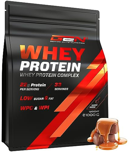 Whey Protein Complex - 1000 g (Chocolat Caramel) - Avec part d'isolat - Poudre de protéine soluble instantanée avec BCAA & EAA - German Elite Nutrition
