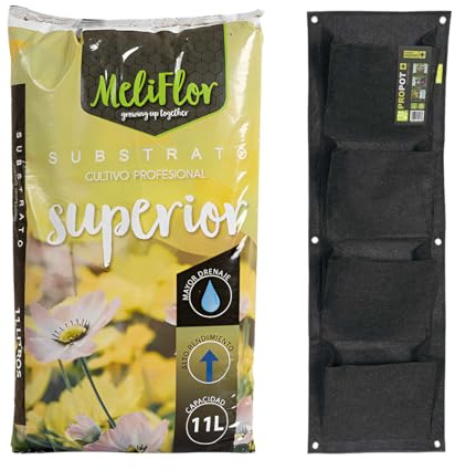 Meliflor Substrat supérieur 70 L + Jardinière géotextile Murale à 8 Trous