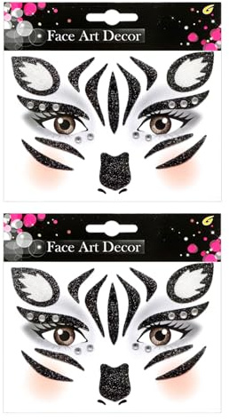 2 Stück Gesichtstattoo, Face Art Sticker, Temporäre Tattoo Gesicht, Tattoo Gesicht, Kostüm Damen Zubehör für Karneval, Halloween, Kinder und Erwachsene