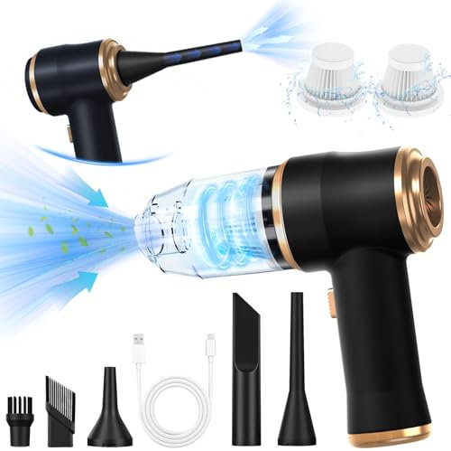 BELIBUY Mini aspiradora de mano inalámbrica portátil de 12000 Pa, aspiradora y plumero de aire con 3 filtros para coche, sofá, oficina, mascotas, hogar