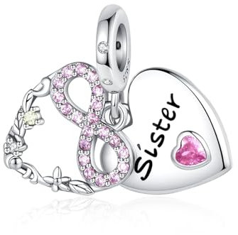 Alstiva Liebe Schwester Anhänger 925 Sterling Silber 5A Zirkonia für Europäische Armbänder Halsketten - Schmuck Geschenk für Damen Frauen