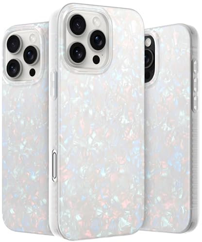 LONLI Hue - für iPhone 16 Pro Max Hülle - Handyhülle in Weißer Perlen-Schildpatt-Optik - Niedliche, einzigartige und ästhetische Handyabdeckung - [4 luftgepolsterte Ecken]