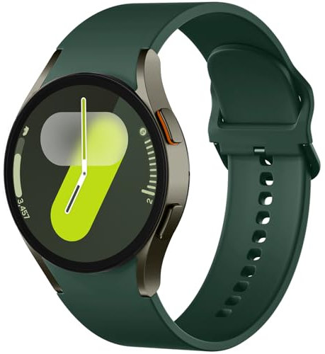Mastten Compatible with Samsung Galaxy Watch 7 6 5 4 Strap 44mm 40mm, Soft Silicone Sport Band for Galaxy Watch 6 Classic / 5 Pro / 4 Classic/FE, No Gap Strap for Women Men, Dark Green