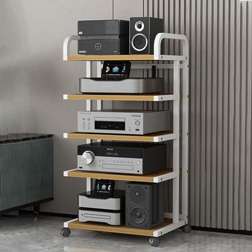 Mobiles Audio-Rack-Schrank, 42 Zoll hohes Verstärker-Rack-Regal für Büros/Aufnahmeräume/Heimkino, Stereo-Komponentenschrank, Medienspeicher-Organizer - Schwarz-Weiß (Holz + Weiß)