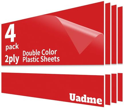 Uadme Feuille Plastique ABS, 4 Pièces Panneau Plastique, Plaque Gravée Personnalisée 30x20 cm, Plaque Acrylique pour Gravure Laser, Épaisseur 1,3 mm, pour Bureau à Domicile (Blanc sur Rouge)