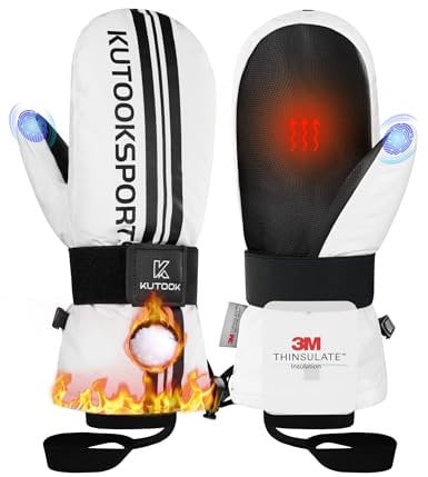 KUTOOK Winterhandschuhe Skihandschuhe Thermohandschuhe Damen Herren Wasserdicht Warm Thermo Winter Sport Gloves Wasserdicht Touchscreen für Skifahren Snowboard Eislaufen Wandern Weiß,M