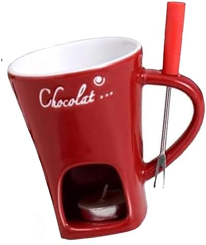 Fondue Mug Set, Chocolate Fondue Mugs, Chocolate Melting Mugs, Chocolate Fondue Mug Set, Ceramic Chocolate Melting Mugs, Fondue Mugs with Forks,Red