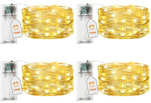 VIKY® 4 Stk LED Lichterkette Batterie mit Timer, 2M 20 LED Micro Kupferdraht Lichterkette Innen Batteriebetrieben, Warmweiß Lichterkette mit Timer für Hochzeit, Silvester, Weihnachten Innen Dekoration