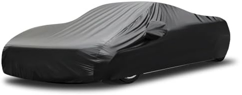 BHIEE Autoabdeckung Stretch Stoff Sportwagen Autoplane Wasserdicht Elastischer Abdeckung Auto für Autogarage, Tiefgarage, Autoausstellung, Indoor und Outdoor, Schwarz,Passen bis zu 4.6m-4.9m,Schwarz