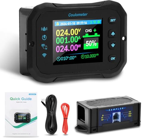 Heemol 100A WIFI Batterie Monitor, 10-100V Kapazitätsmesser LCD Display mit Alarmfunktion für Blei-Säure-Lithium Batterie