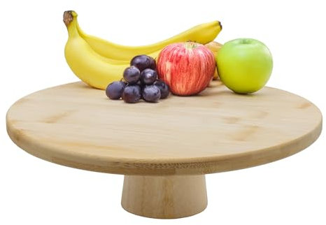 Spetebo Bambus Servierteller rund lebensmittelecht - Ø 28 cm - Holz Servierständer natur mit Standfuß - Tortenplatte Obstteller Etagenständer Servierplatte